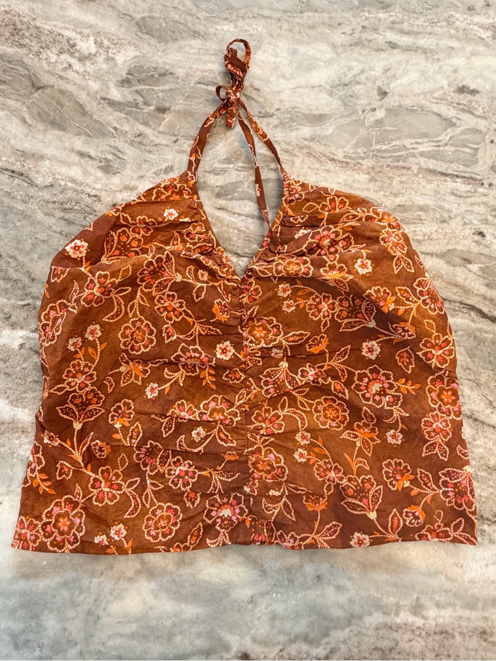 J.Crew Vintage Vines Brown Floral Ruched Halter Top Size 10